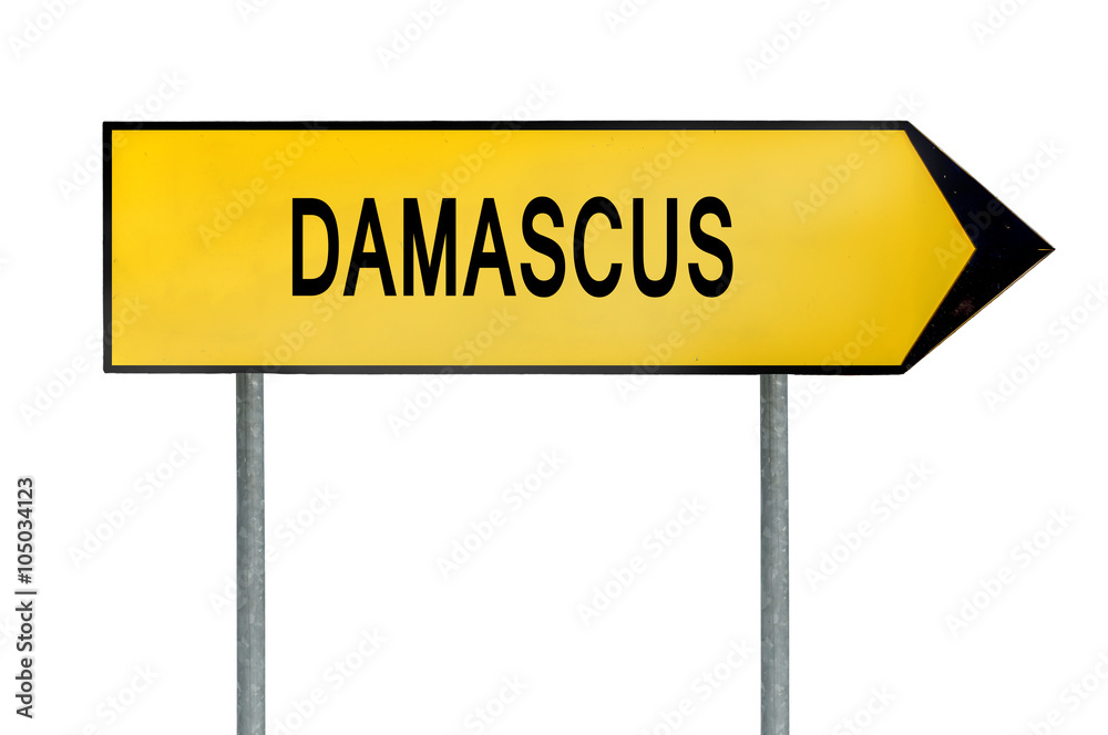 Yellow street concept sign Damascus isolated on white Yellow street concept sign Damascus isolated on white