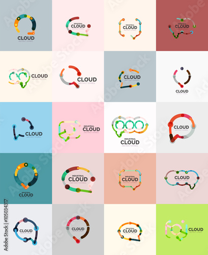 Set of flat linear design speech cloud logos. Talk bubbles, modern geometric industrial thin line icons