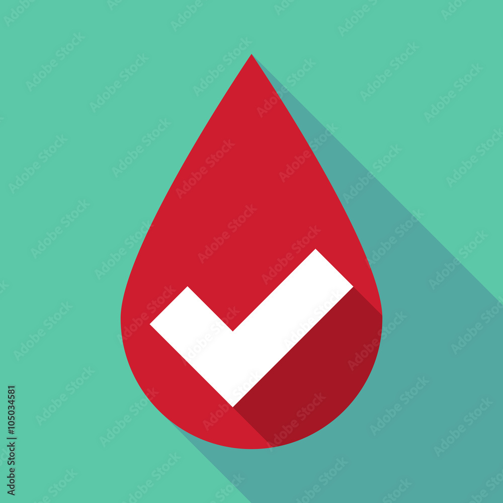 Long shadow blood drop with a check mark Long shadow blood drop with a check mark