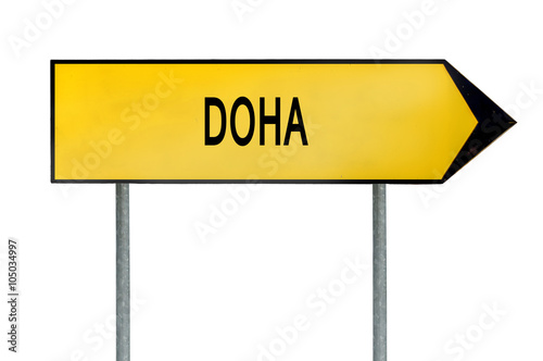 Yellow street concept sign Doha isolated on white