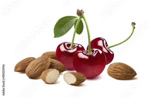 Cherry berry almond nut horizontal isolated on white background as package design element
