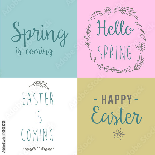 Spring and Easter vector illustration headlines. You can write here your own text. Greeting card text templates. Happy easter lettering modern style.