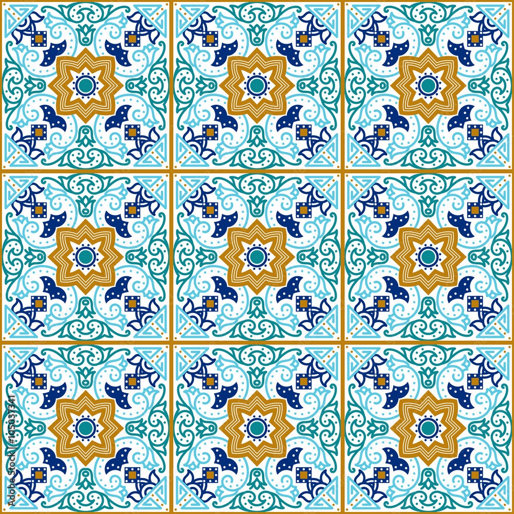 Talavera tile. Vibrant Mexican seamless pattern,