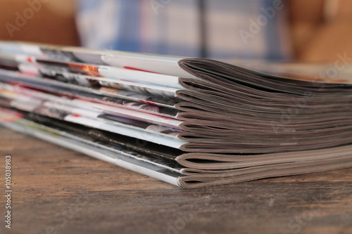 Magazines on the wooden table