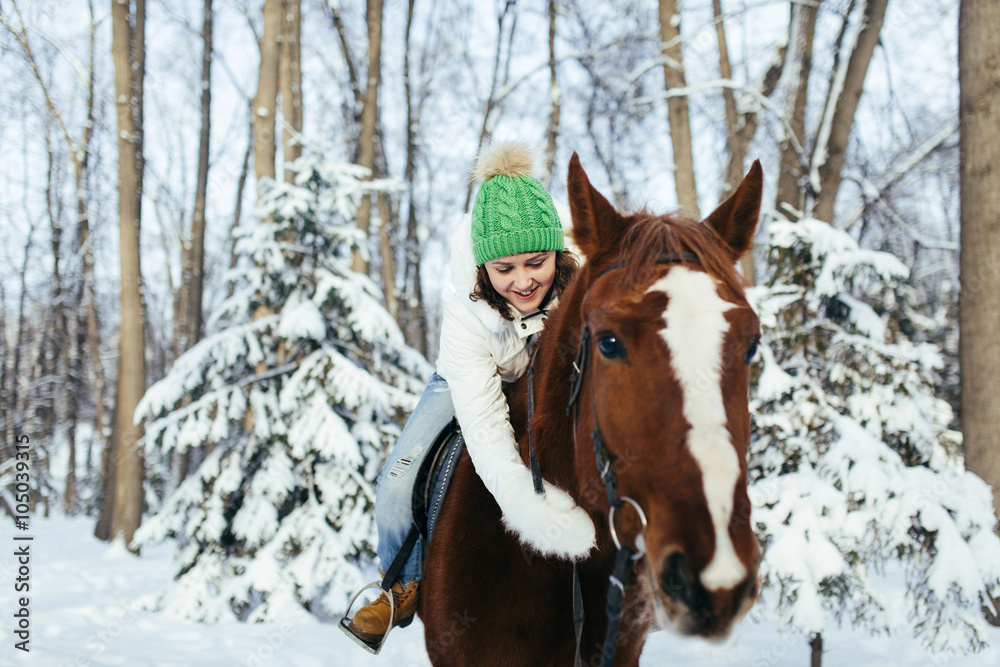 beautiful girl and horse in winter beautiful girl and horse in winter