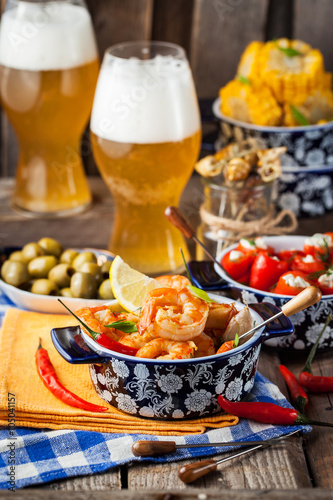 Selection of spanish tapas and beer