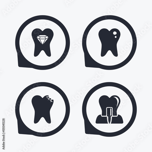 Dental care icons. Caries tooth and implant.