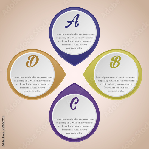 infografica quattro cerchi viola arancione