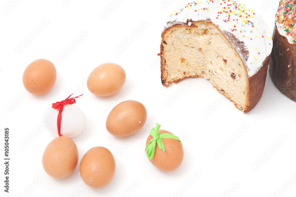 Cut and Easter colored eggs on a white background Cut and Easter colored eggs on a white background