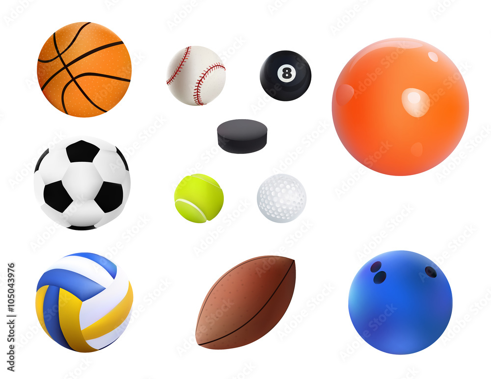 Vector illustration Set Of Realistic Sport Balls. isolated On White ...