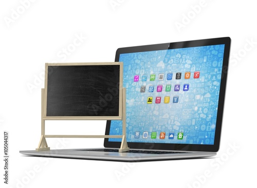 Laptop with chalkboard, online education concept