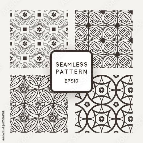 Set of vector seamless patterns in the style of mosaics and tiles