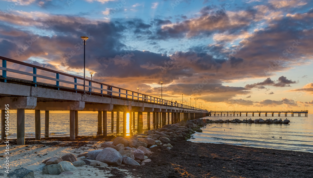 Coastal landscape with a famous marine wharf in Palanga, Baltic Sea, Europe Coastal landscape with a famous marine wharf in Palanga, Baltic Sea, Europe