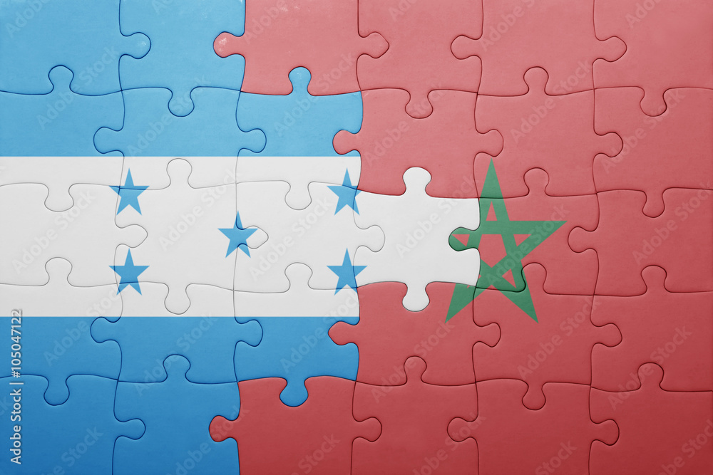 puzzle with the national flag of morocco and honduras . puzzle with the national flag of morocco and honduras .