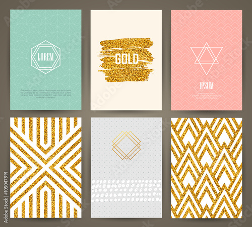 Set of brochures in vintage style with hand drawn design elements. Vector templates. Trendy patterns and textures.