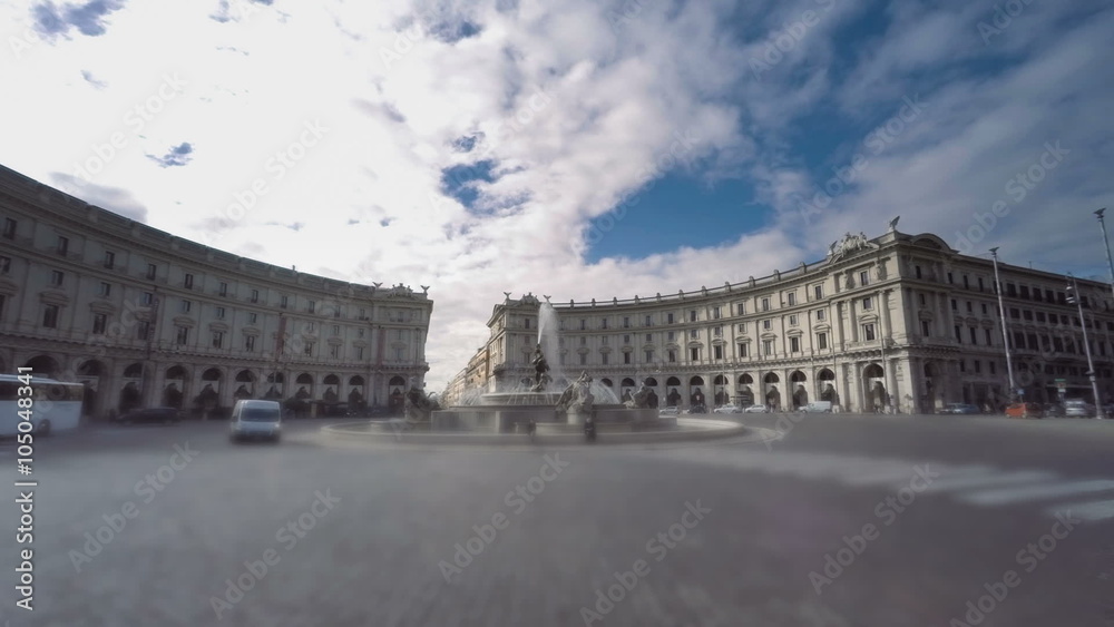 Italy Rome Piazza Republica traffic panoramic time lapse