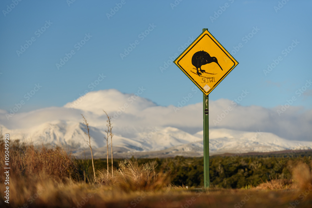 Kiwi Nationalvogel Neuseeland Verkehrsschild Tongariro 
