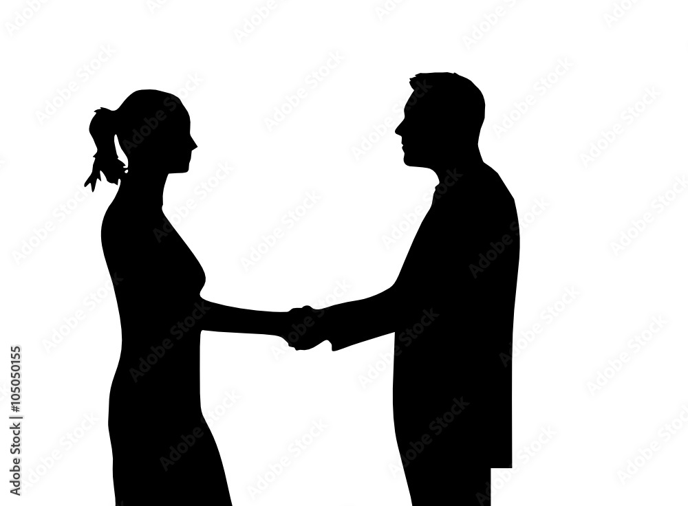 man and woman shaking hands 
