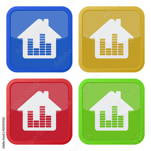set of four square icons - house with equalizer