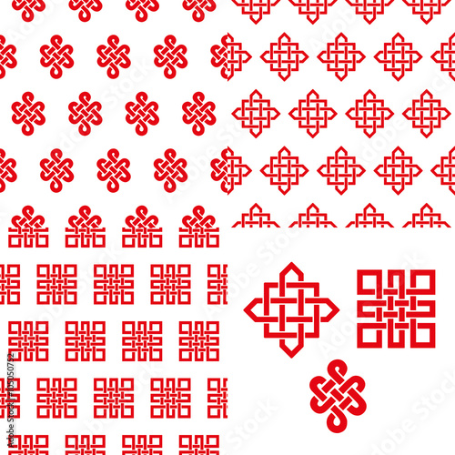 Auspicious Endless knots Chinese seamless pattern.Red