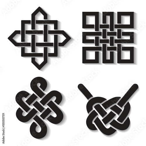 Auspicious Endless knots set.Buddhist symbol.Black