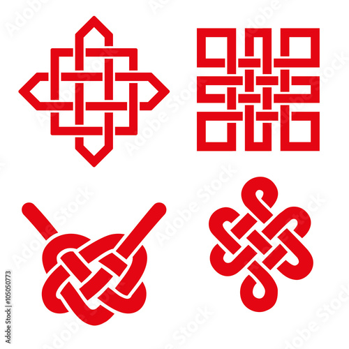 Auspicious Endless knots set.Buddhist symbol.Red