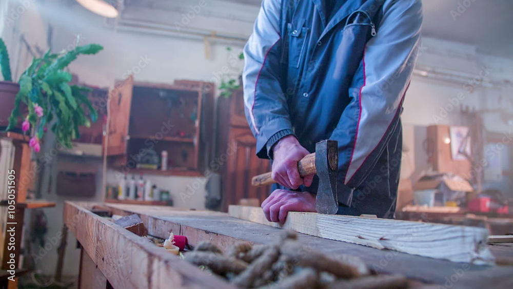 Man with an axe cutting the piece off Man with an axe cutting the piece off