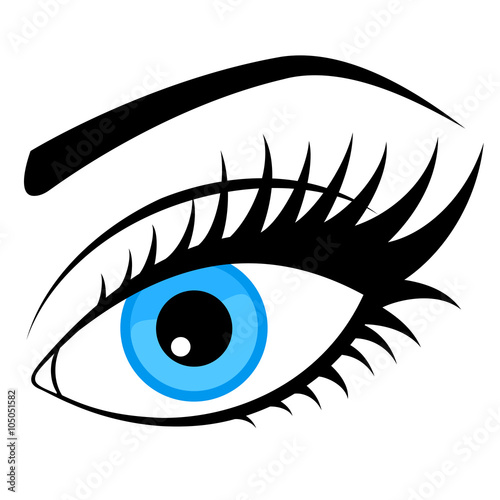 Woman blue eye isolated on white background.