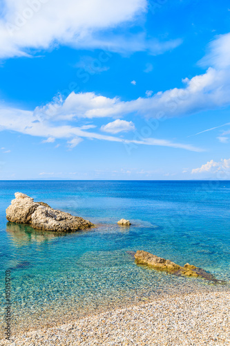 Crystal clear sea water on Kokkari beach, Samos island, Greece