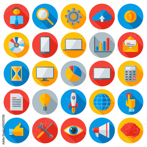 Flat business and mobile technology icons. 