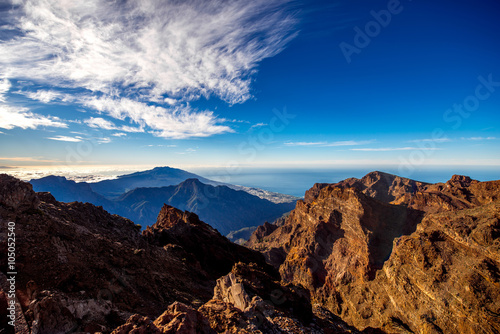 Volcanic landscape from Muchachos view point on Taburiente national park on La Palma island in Spain