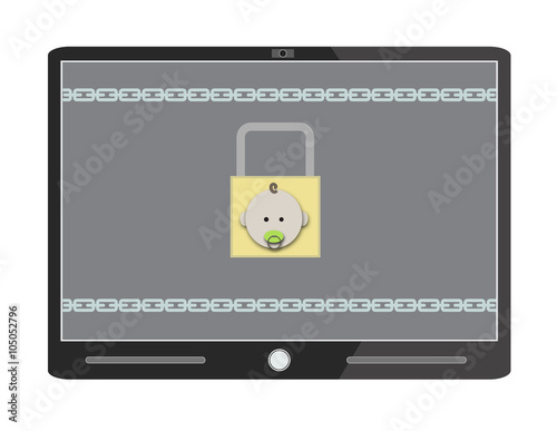 Tablet Screen under Parental Control. Wirewall Padlock. Vector Illustration