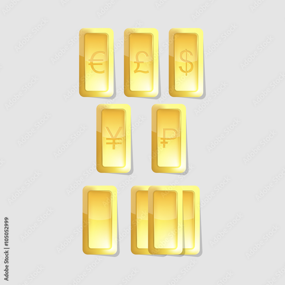 vector gold bars with symbols of world currency vector gold bars with symbols of world currency