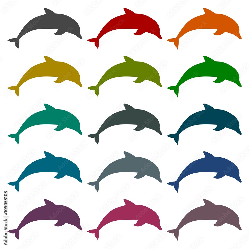 Obraz premium Silhouette dolphin icons set