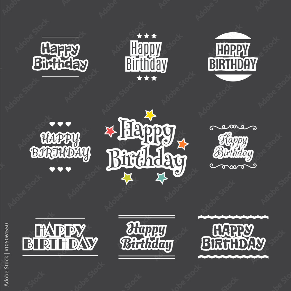 Happy Birthday set. Label design collection. Birthday card