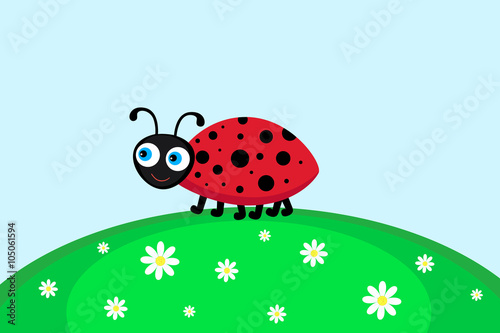 Vector illustration of ladybird  going for a walk on lawn