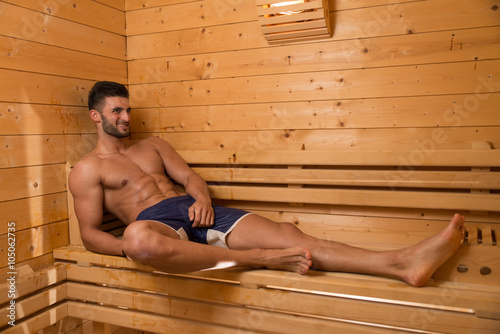 Attractive Man Resting Relaxed In Sauna