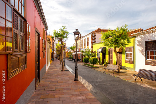 Street view with colorful buildings in the centre of Los Llanos city on La Palma island in Spain  photo