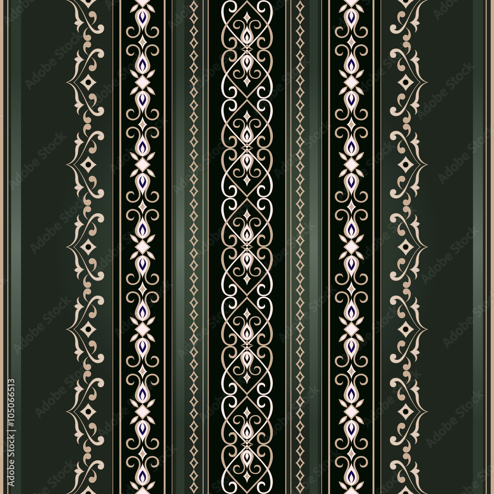 Golden seamless border on a dark green.