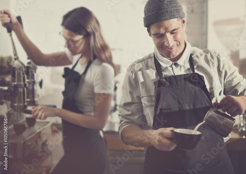 Barista Parepare Coffee Working Order Concept photo