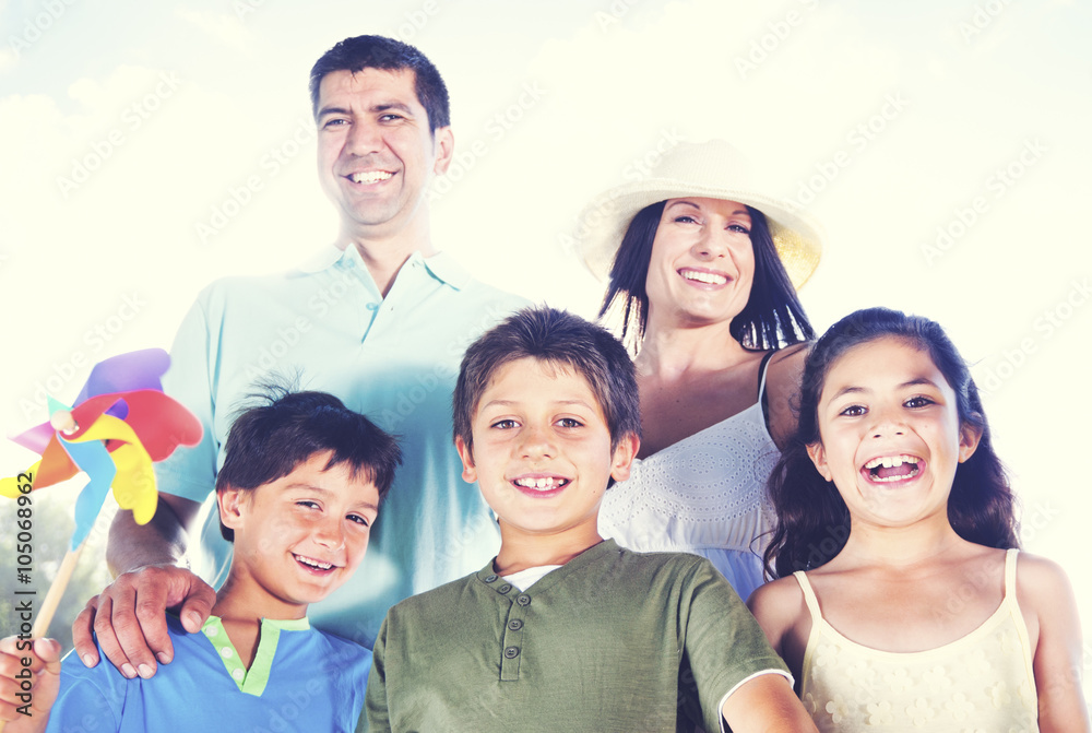 Family Playing Outdoors Children Field Concept