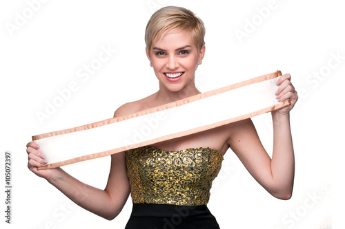 Wall Mural Pageant contestant beautiful cute adorable blonde woman holding sash in gown