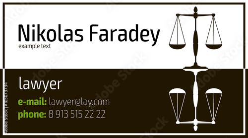 A business card for a lawyer , reproduced using vector graphics.
