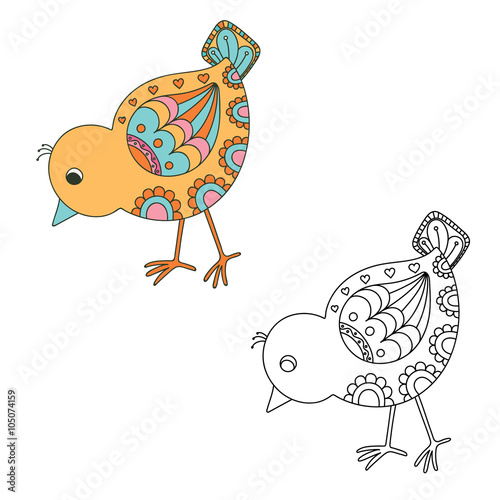 Hand drawn decorative chick. Vector illustration