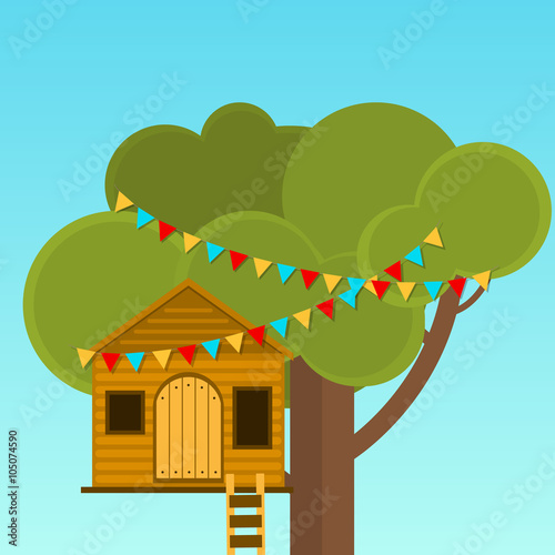 Tree House children's games. Playhouse on the tree. Secret place.