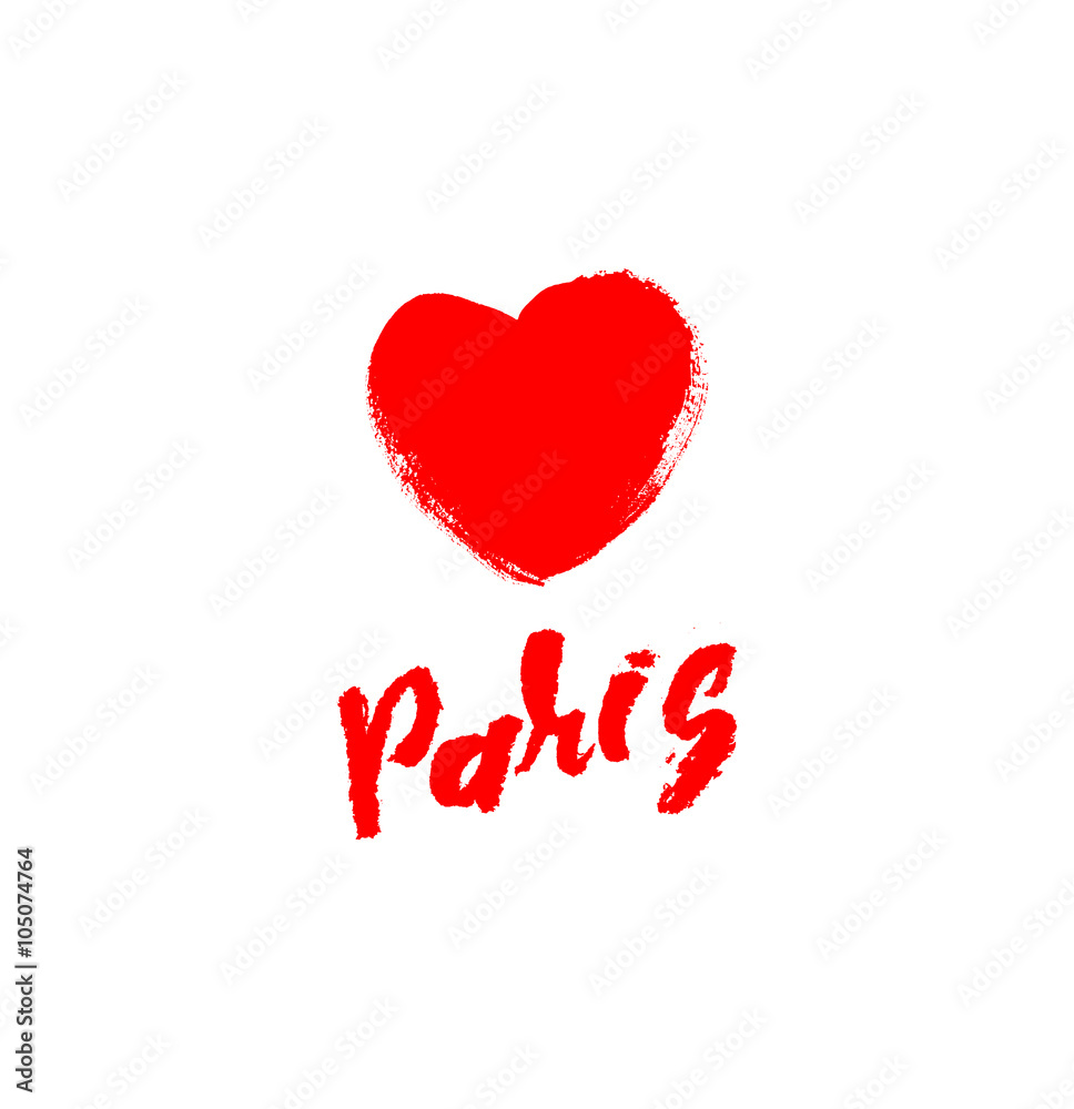 The word Paris with the heart. The hand drawn letters. Lettering and typographic design. The word Paris with the heart. The hand drawn letters. Lettering and typographic design.