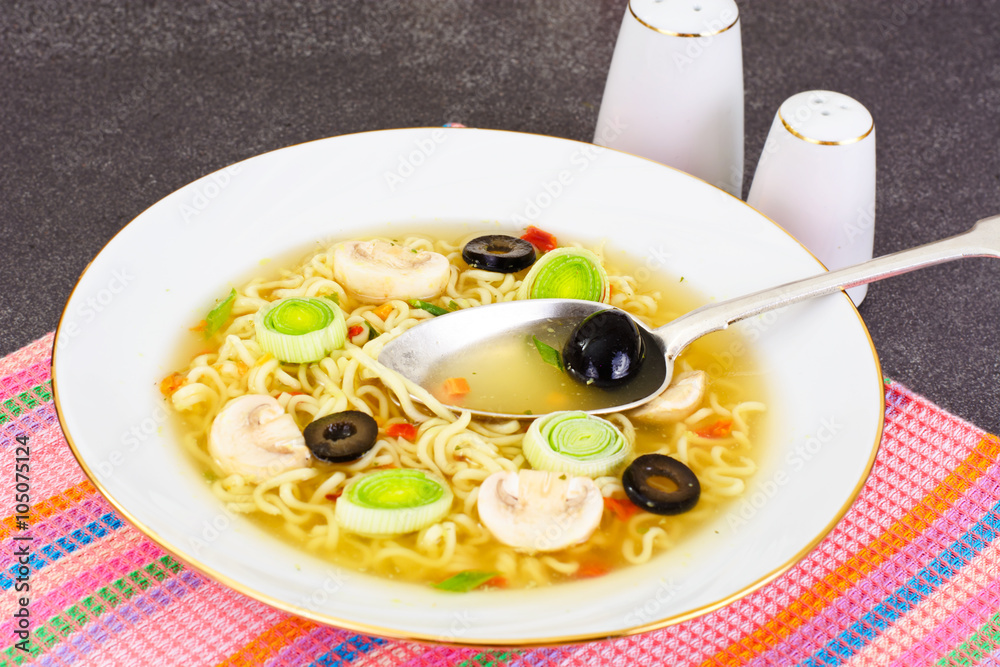 Tasty Mushroom Soup with Chinese Noodles Tasty Mushroom Soup with Chinese Noodles