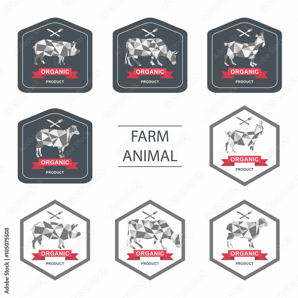 Set of labels, badges and design elements/ pork, beef, lamb, milk