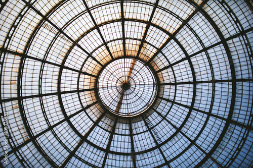 old glass roof dome in the commercial center of Milan