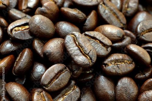 The macro of roasted coffee beans.